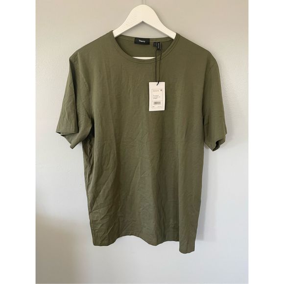 Theory Men’s Large Precision T-Shirt Olive Branch Luxe Cotton NWT - Picture 1 of 5